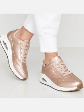 NEW Skechers Uno Metallixs Rose Gold Sneakers Lace Up Memory Foam Women's Sz 10